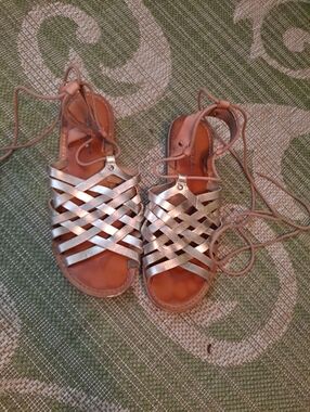American Eagle Outfitters Metallic Gold Woven Gladiator Sandals
